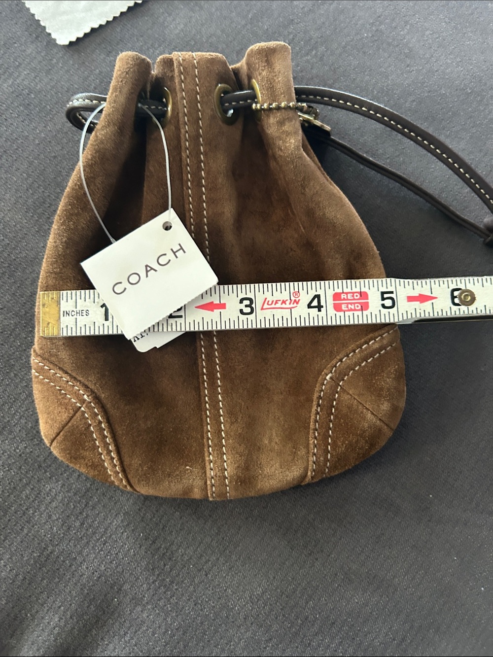 Vintage Coach Suede Drawstring Wristlet with Gold Hang Tag. Retired Style - Picture 5 of 5